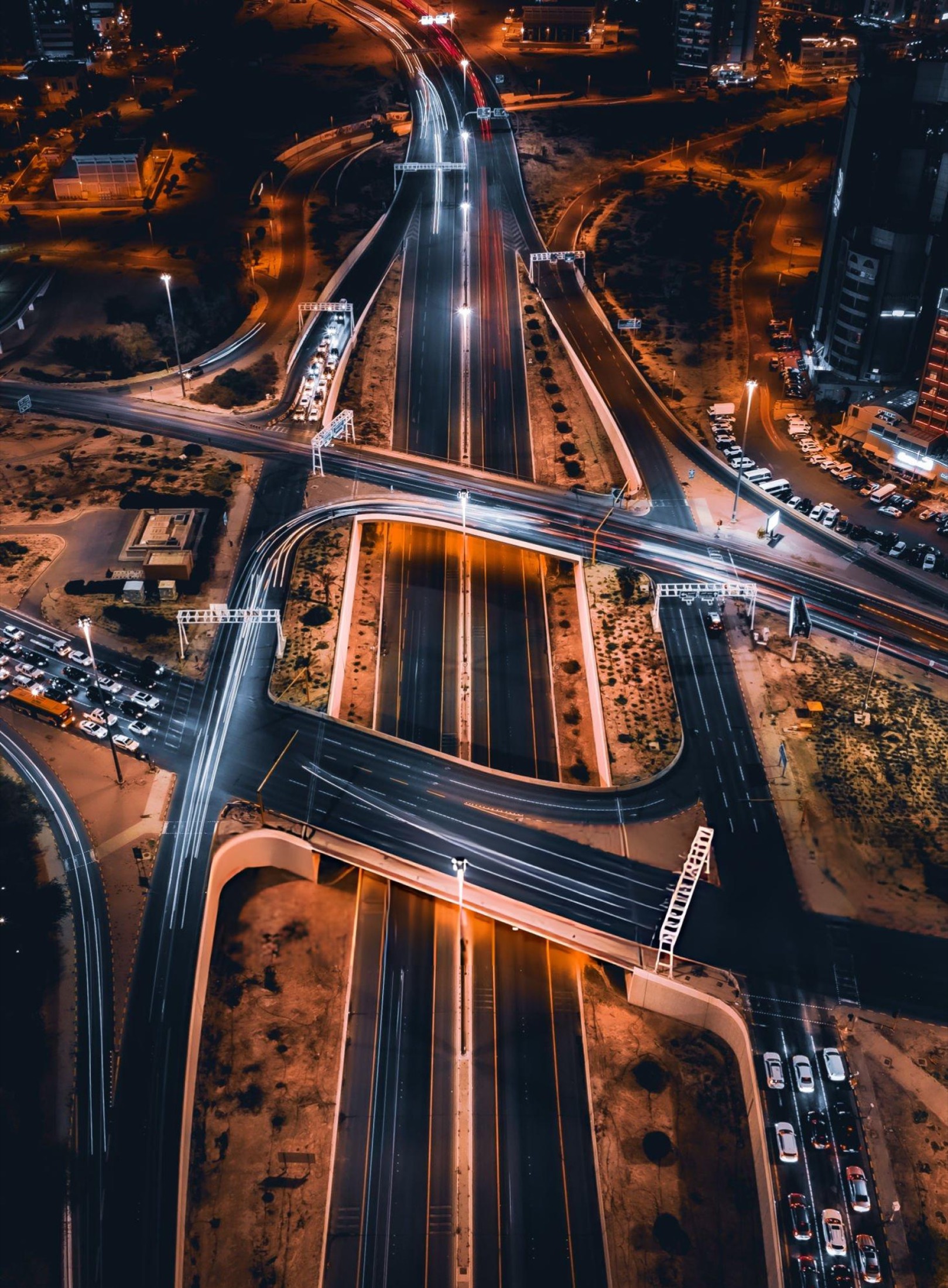 Highway interchange in Kuwait at night